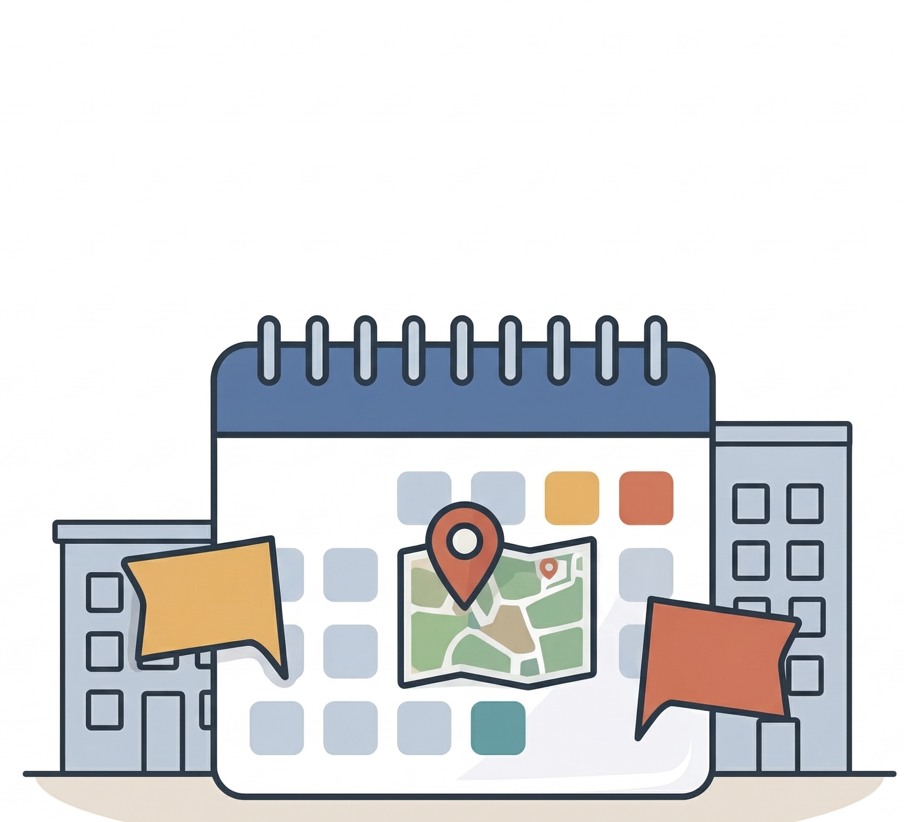Illustration of a scheduling calendar and notices for inspection coordination